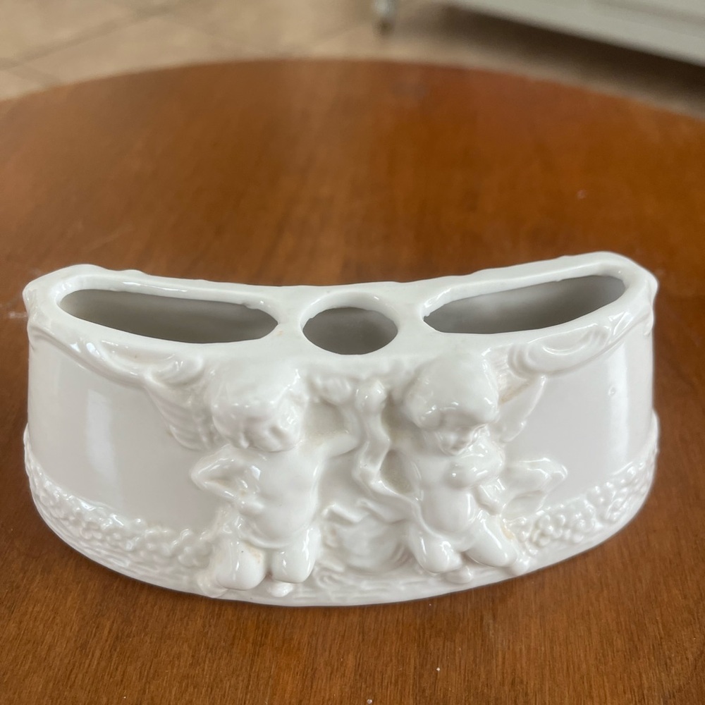 White vintage Ceramic Angel Vase and or lipstick holder